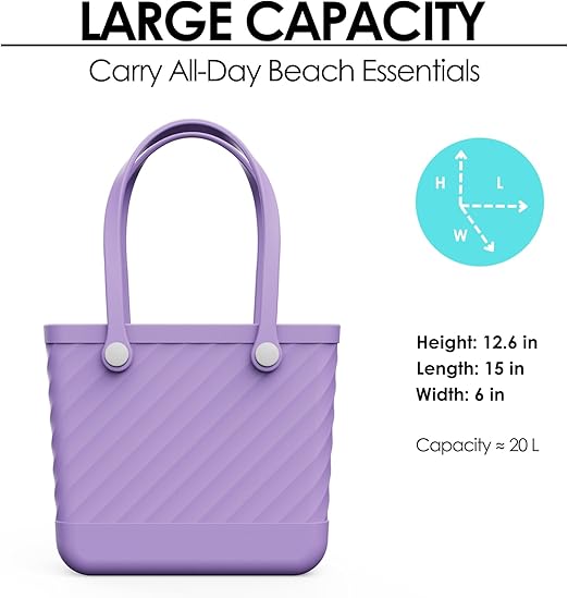 Beach Bag Rubber Tote for Women – Medium Waterproof Sandproof Leakproof with Zipper Pocket for Travel Pool Boat Gym