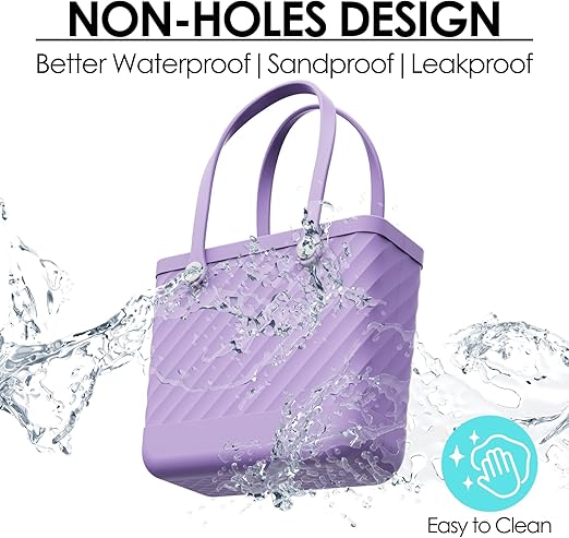 Beach Bag Rubber Tote for Women – Medium Waterproof Sandproof Leakproof with Zipper Pocket for Travel Pool Boat Gym