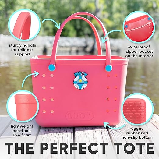 Large Rubber Tote Bag With Waterproof Zipper Pocket | Easy To Clean EVA Rubber Beach Bag With Holes | Beach Bags For Women
