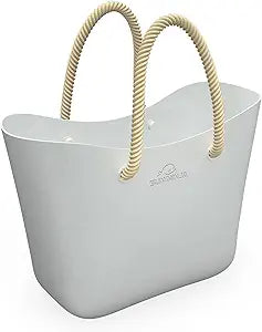 SUN NINJA Rubber Beach Bag - Extra Large Waterproof EVA Tote Bag with Comfortable Rope Handles for Beach, Boat, Pool, Outdoors & Travel - Washable, Sandproof & Anti-Skid Bottom Grip - Grey